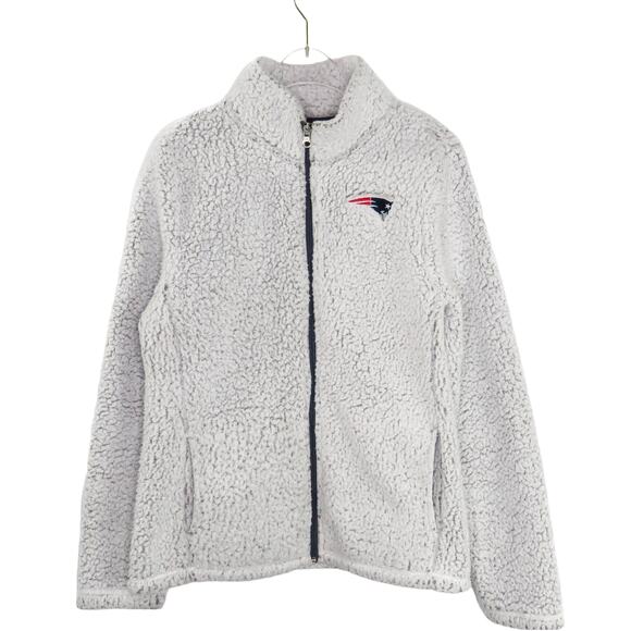 NFL New England Patriots Gray Sherpa Full Zip Teddy Jacket Large - Picture 1 of 6
